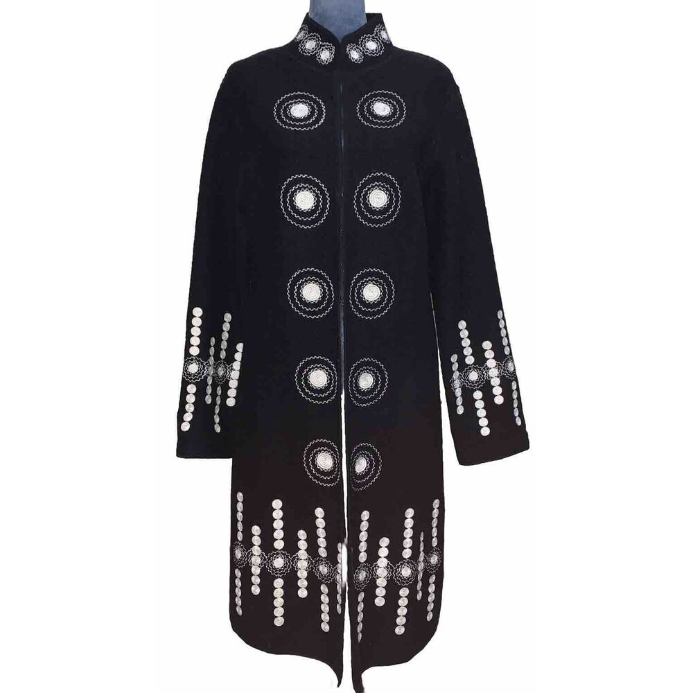 Clothes By Revue Women’s Wool Sweater Jacket Duster Embroidered Stunning! L